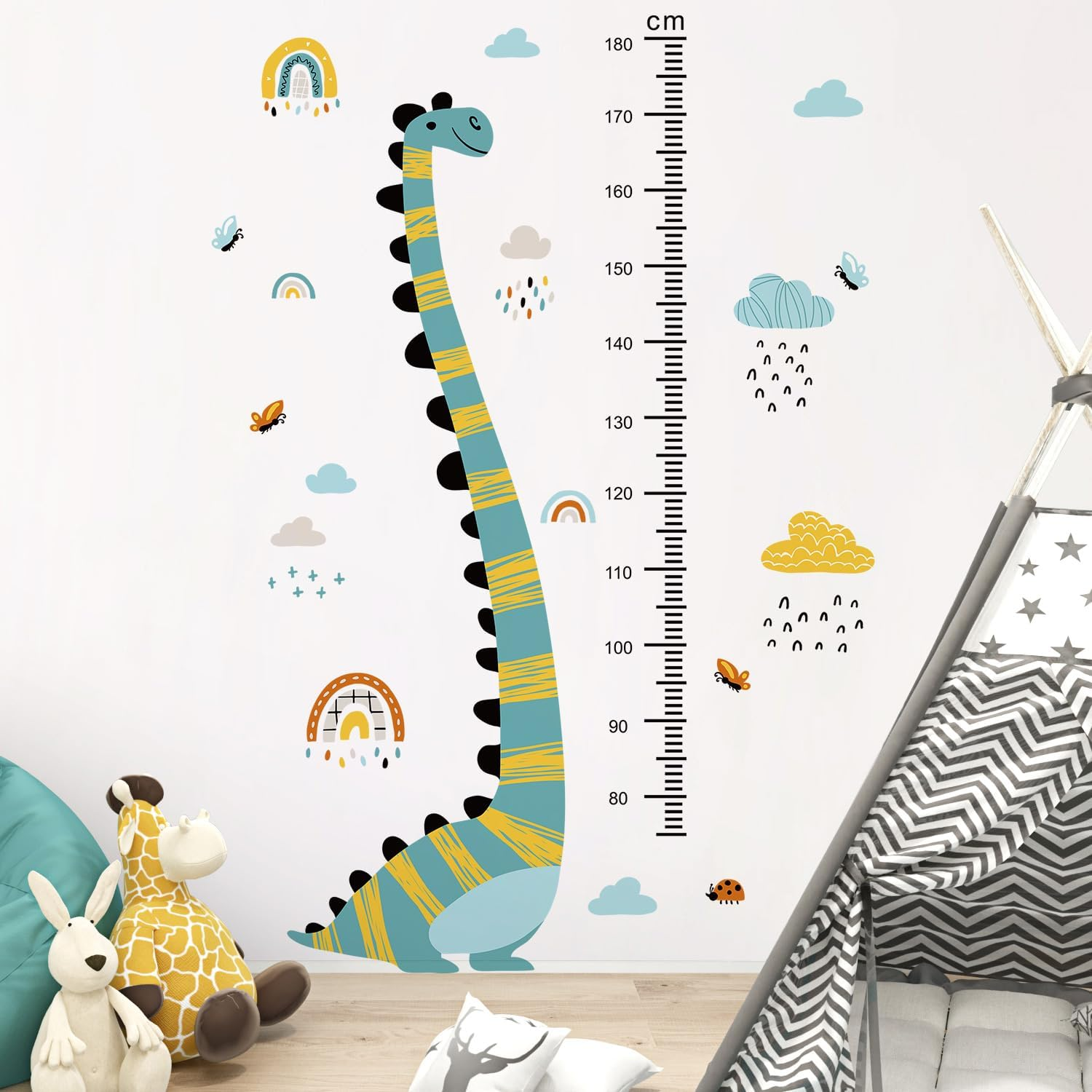 Jungle Animals Height Chart Sticker for Kids Height Measurement Growth Chart Wall Decals Cartoon Animals Giraffe Elephant Height Measurement Ruler Wall Decor for Kids Classroom Decor (Dinosaur) image number 2