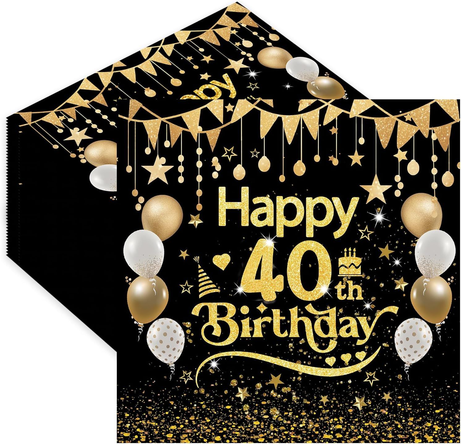 50Pcs Black and Gold 40Th Birthday Napkins - Disposable Paper Serviettes for Table Decorations for Boys Girls Men Him Her image number 3