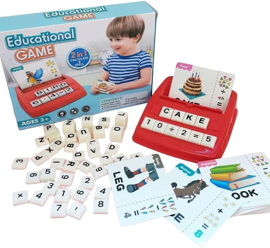 LYNETTE'S TOYS 2 in 1 Flash Card Game Set Box-Montessori Toy for Caculate and Spell Skill, Kindy and Preschooler Aged 3+ Educational Toy (Blue)