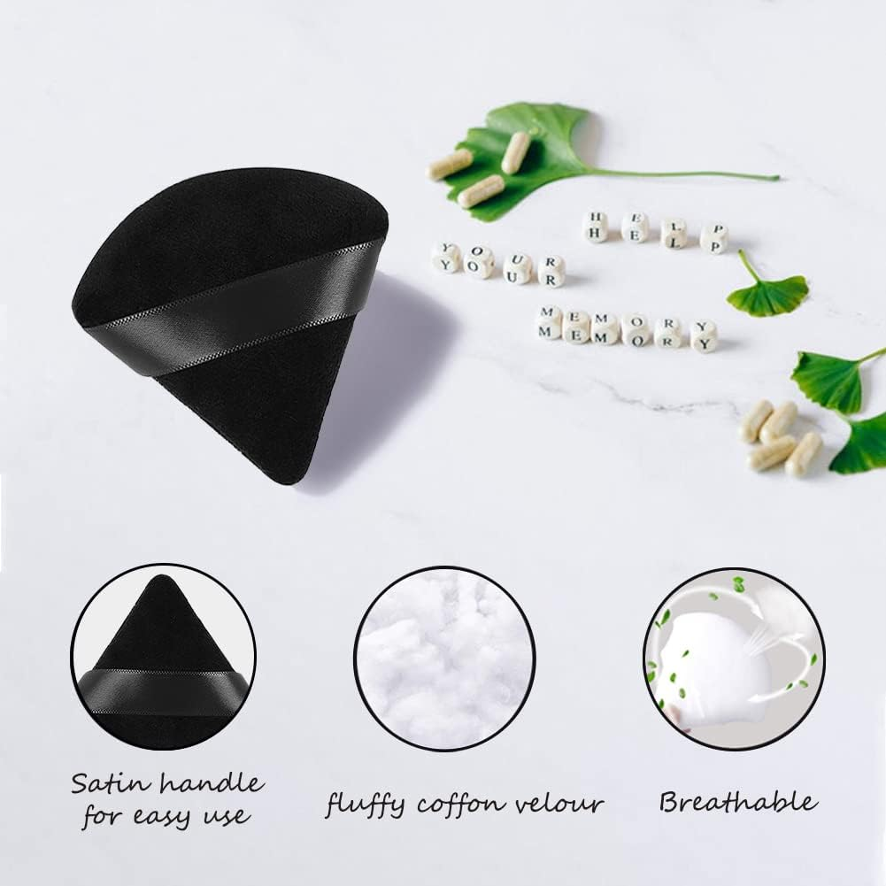 6Pcs Soft Makeup Powder Puff - Triangle Velour Puffs for Setting Loose and Body Powder, Mineral Cosmetic Foundation Blender Sponge, Beauty Makeup Tools (Black) image number 5