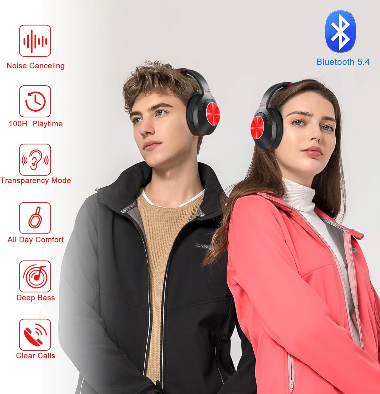 Hybrid Active Noise Cancelling Headphones - 2024 Upgraded Wireless over Ear Bluetooth Headphones,100H Playtime,Hi-Res Audio,Deep Bass Noise Cancelling,Comfortable Ear Cup for Travel/Home/Office image number 5