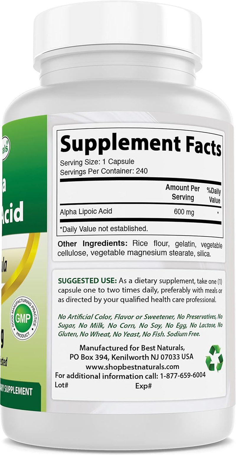 Best Naturals Alpha Lipoic Acid (ALA) 600 Mg 240 Count (Pack of 2) image number 4