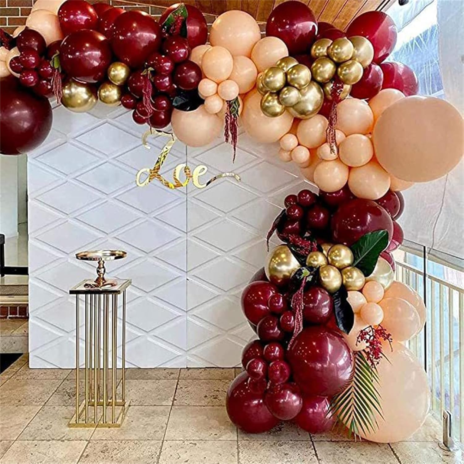 138 Pcs Burgundy Balloon Garland Kit: Burgundy, Nude & Gold Latex Balloons for Wedding, Valentine'S Day, Anniversary & More image number 3
