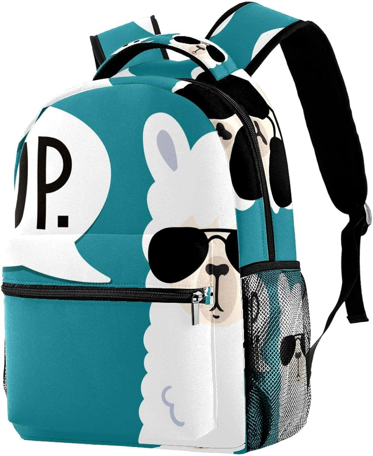 Alpaca Head with Sunglasses on Blue Background Backpack Students Shoulder Bags Travel Bag College School Tote Backpacks