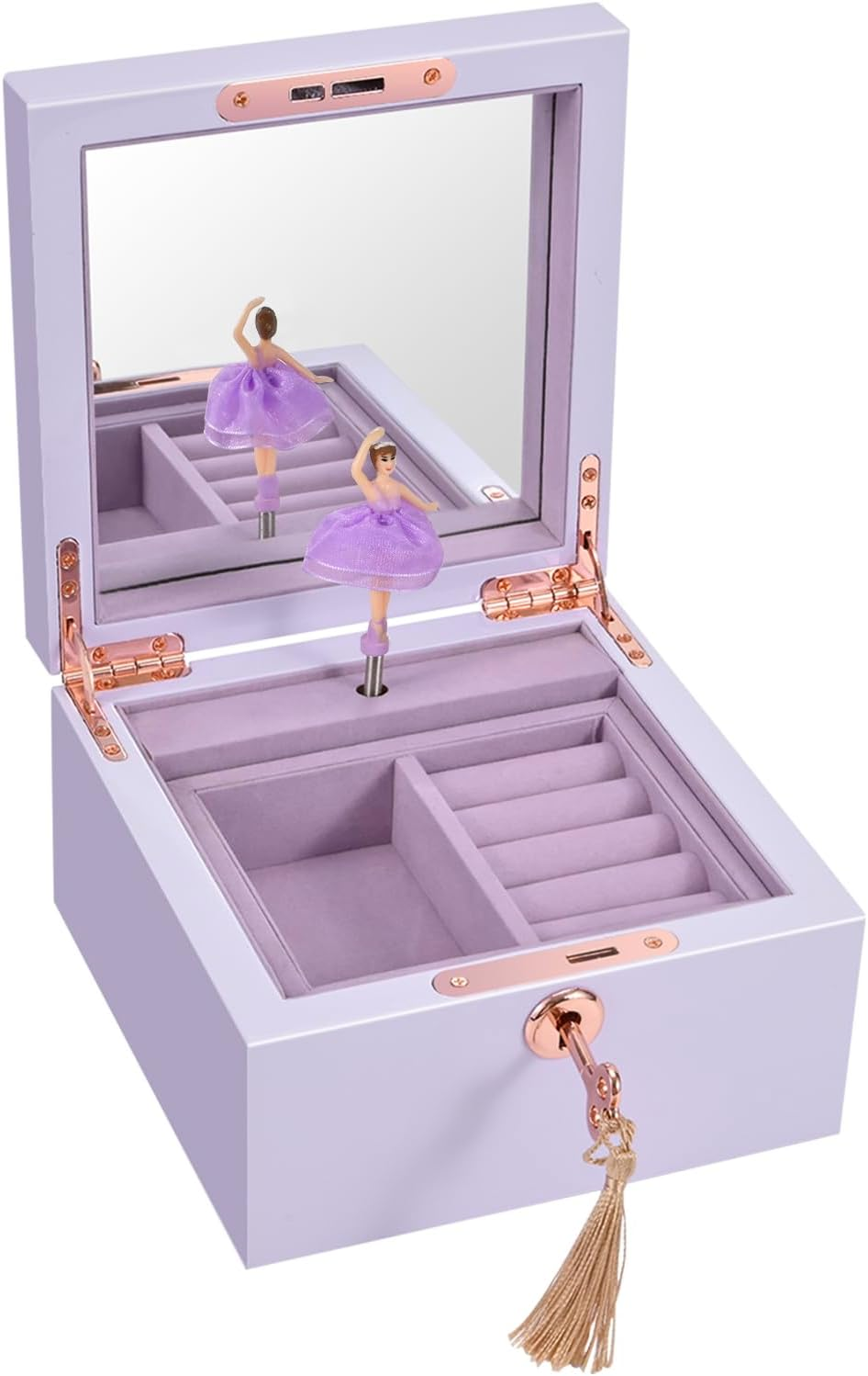 Lihou Papaq Ballerina Musical Jewelry Box -For Girls & Women - Swan Lake Tune, Features Metal Bow, Mirror & Tassel Key - Perfect Gifts for Christmas, Birthdays & Holidays-Purple (Purple-Gloss)