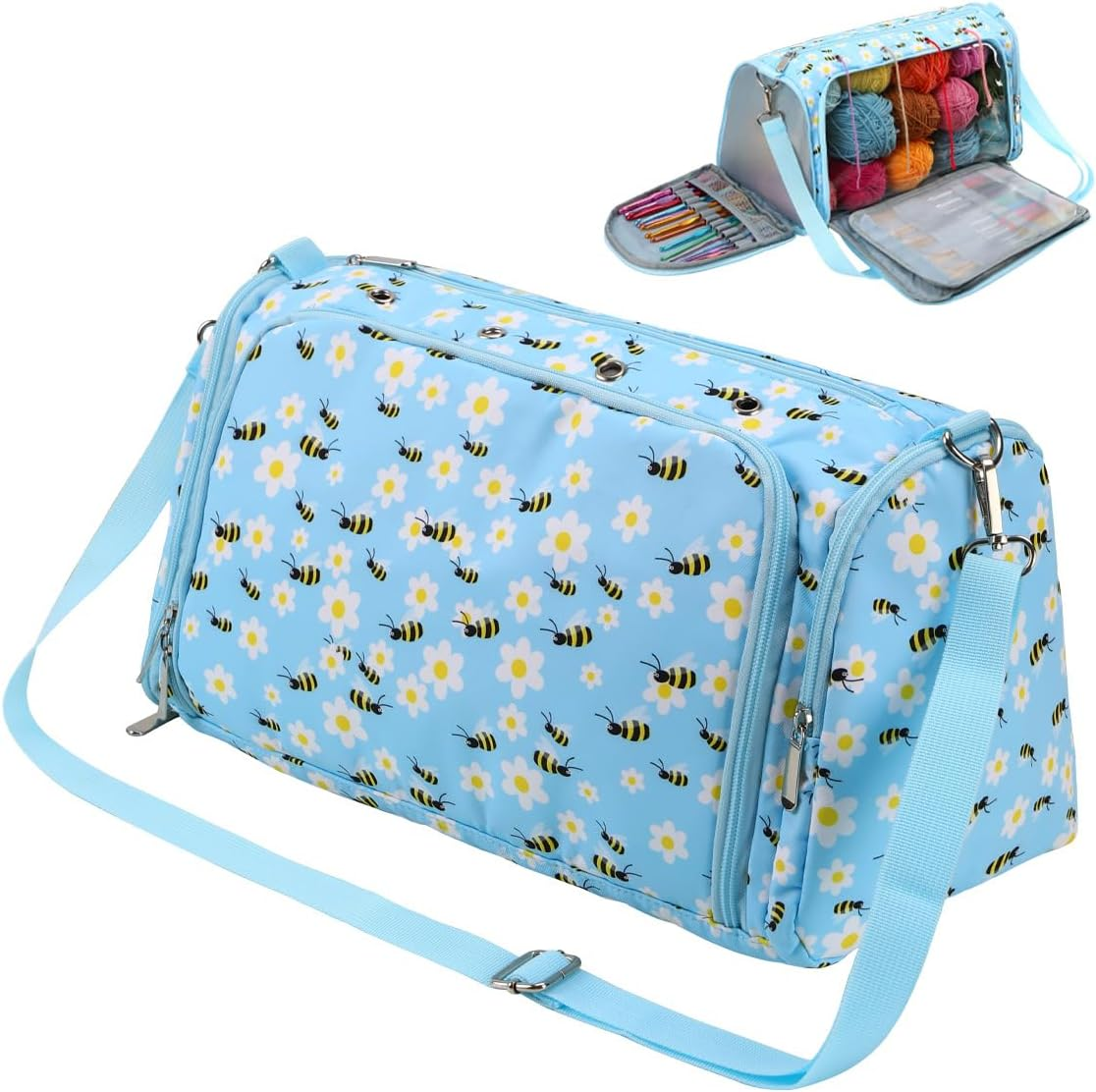 Yarn Bag with Holes for Crochet, Traveling Yarn Storage Organizer Crochet Bag and Tote for Crochet Supplies, Store Huge Amount of Stuff, Carry-On Carrier Bag Case Gifts for People Who Crochet