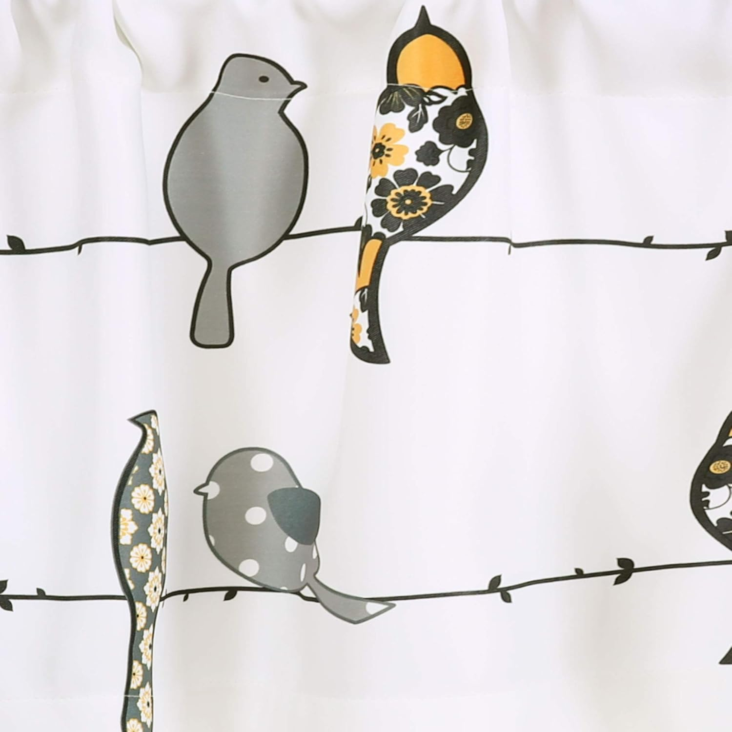 Lush Decor Rowley Birds Light Filtering Valance, Single Panel, 52" W X 18" L, Yellow & Gray - Colorful Floral Bird Pattern - Whimsical & Playful Bird Curtain - Farmhouse, Coastal, & Boho Window Decor image number 3