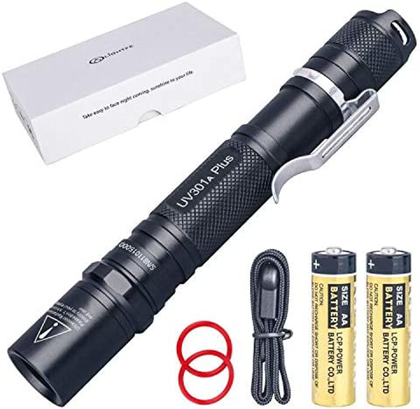 LIGHTFE 365Nm LED Flashlight Double UV and White Light Lens Zoom Strong Light Identification Handheld UV Torch AA Battery for Lamp -Spot Scorpions, Pet Urine, Counterfeit Money, Bed Bugs,For Resin&hellip; (ZM28 UV&W)