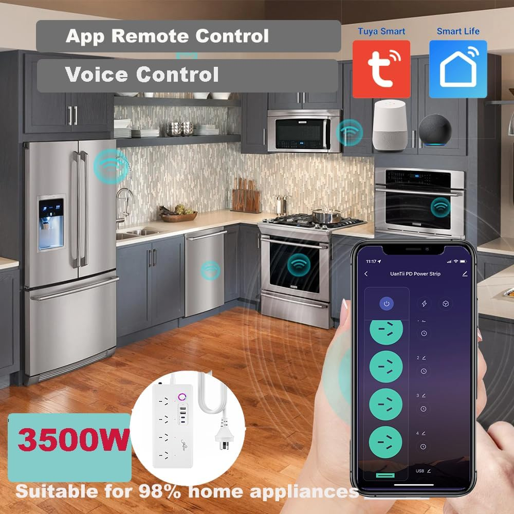 Uantii Tuya Wifi Power Strip Surge Protector Smart Universal Power Extension with 2 Type C Port(Pd 20W Fast Charging),Timing Schedule App Control Compatible with Alexa Works with Google Home (White) image number 4