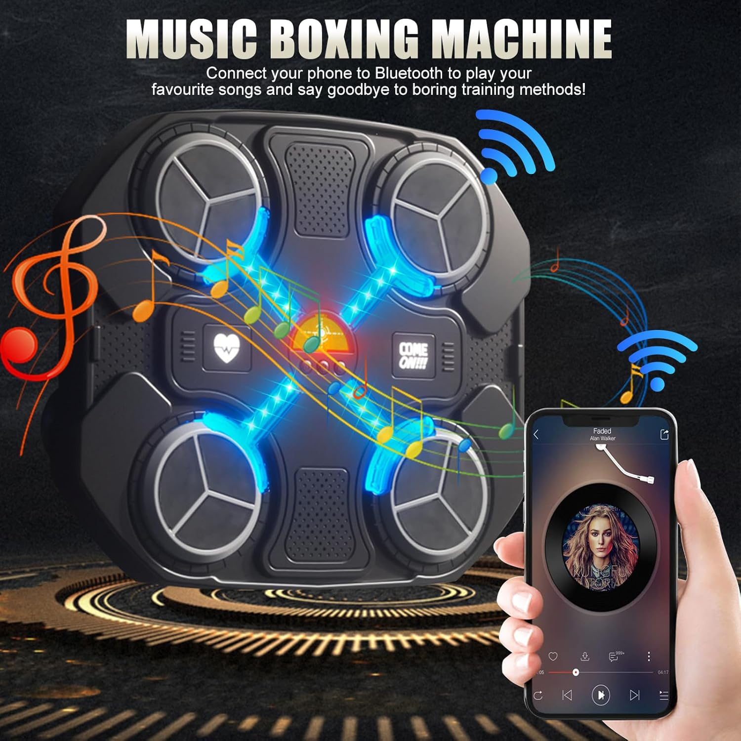 B-Qtech Music Boxing Machine for Kids, Bluetooth Smart Music Boxing Machine with 3 Adjustable Speed&Sound, Cool Light Modes, Wall Target Electronic Training Devices for Adult Kid Home Exercises image number 3