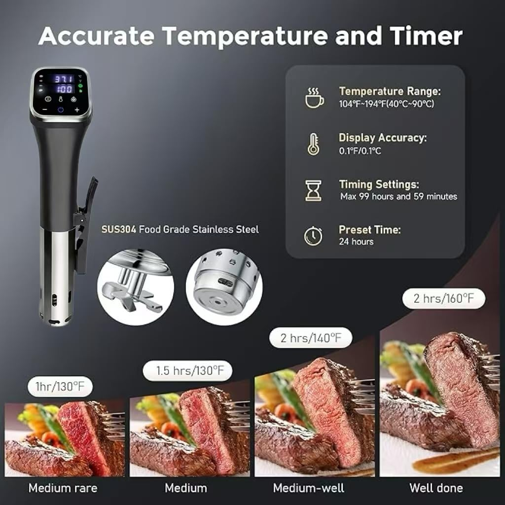 Forubar Sous Vide Cooker, Sous-Vide Cooker Precision Control with Wifi APP, 1100W Sous Vide with App Preset Menus Recipes Precise Temperature & Timer