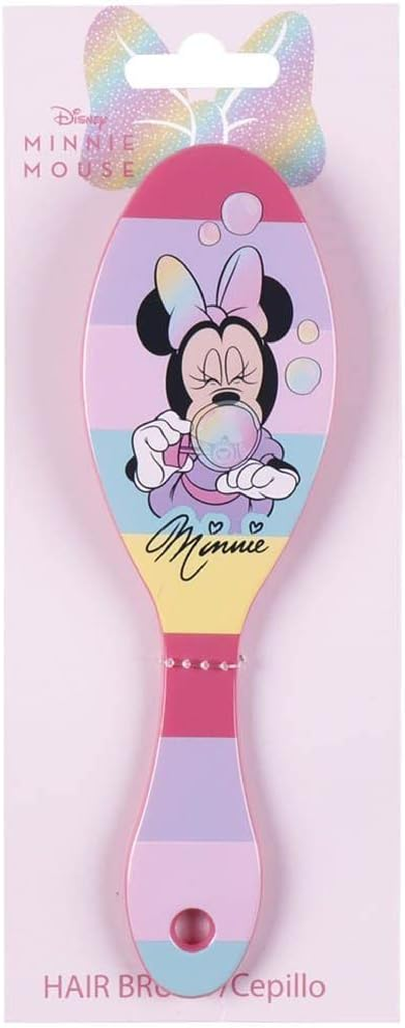 Minnie Mouse Children'S Hair Brush - Pink and Coloured Stripes - Durable and Sturdy - Minnie Inspired Design - Original Product Designed in Spain image number 1