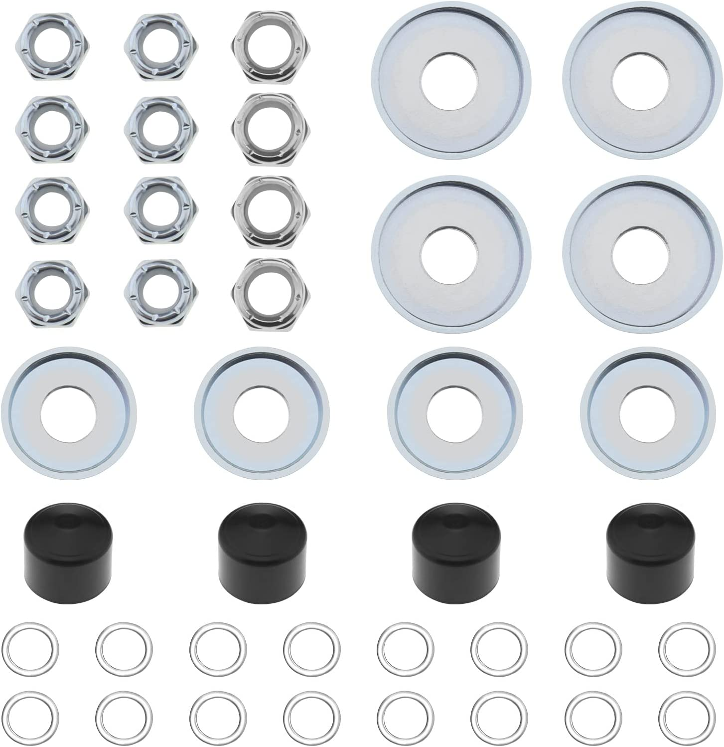 Emsea 2 Sets Universal Skateboard/Skate Truck Rebuild Kit Includes Top/Bottom Bushing Washers Pivot Cups Kingpin Nuts Axle Nuts Speed Rings image number 1