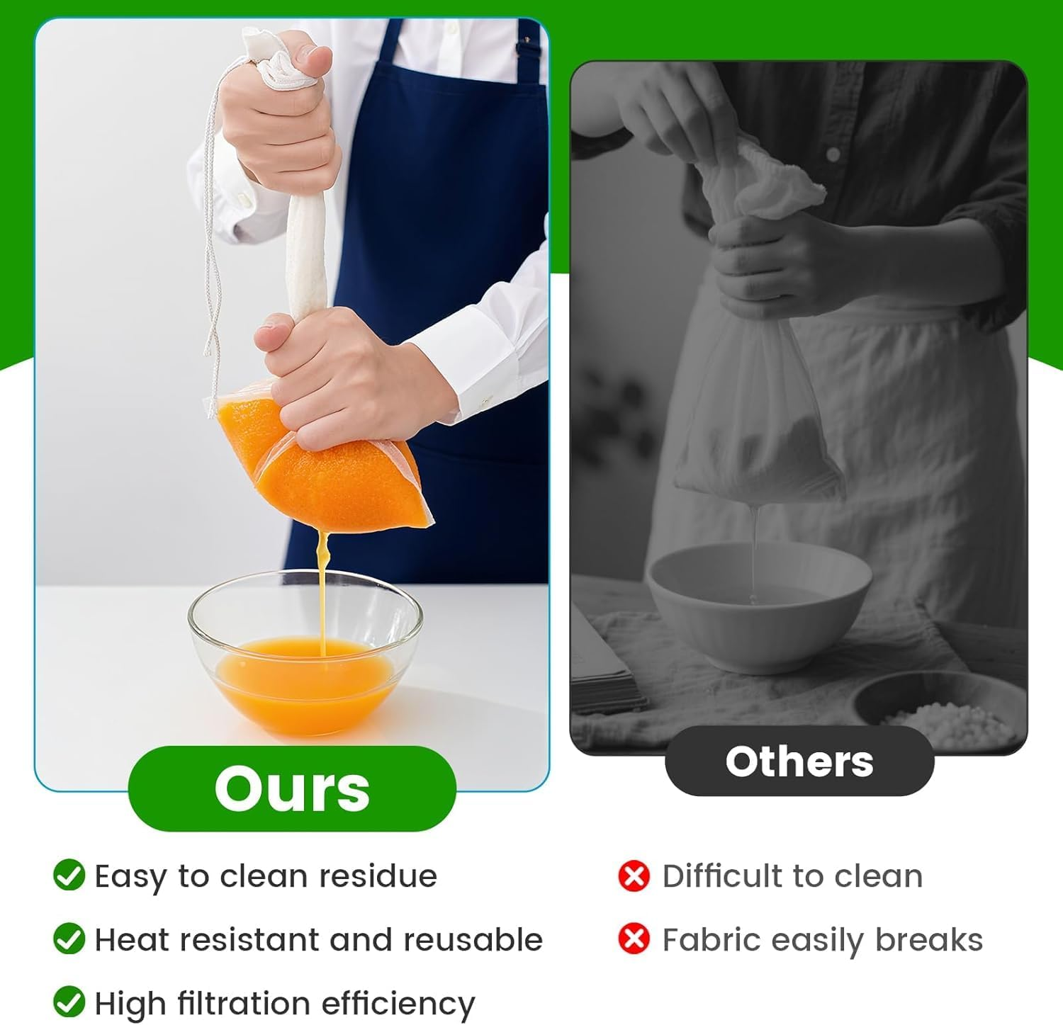 3 Pcs Reusable Nut Milk Bag, 100 Micron Reusable Food-Grade Nylon Cheese Cloth Bag Strong Fine Mesh Strainer Bags with Drawstring for Straining, Cold Brew Coffee, Greek Yogurt, Tea,Juice image number 3