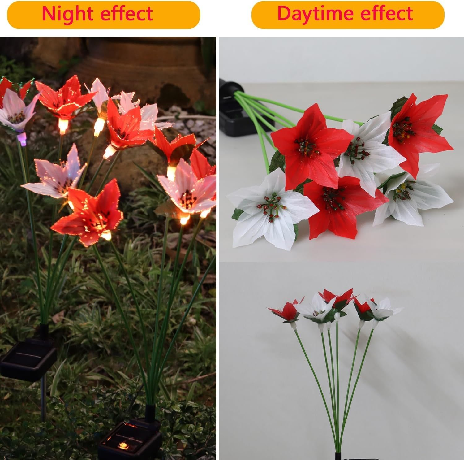 Solar Garden Lights, 2 Pack Solar Swaying Lights with 12 Flowers Solar Lights for outside Garden Yard Decor Outdoor Waterproof, Gardening Birthday Gifts for Women Mom Grandma, White & Red image number 4