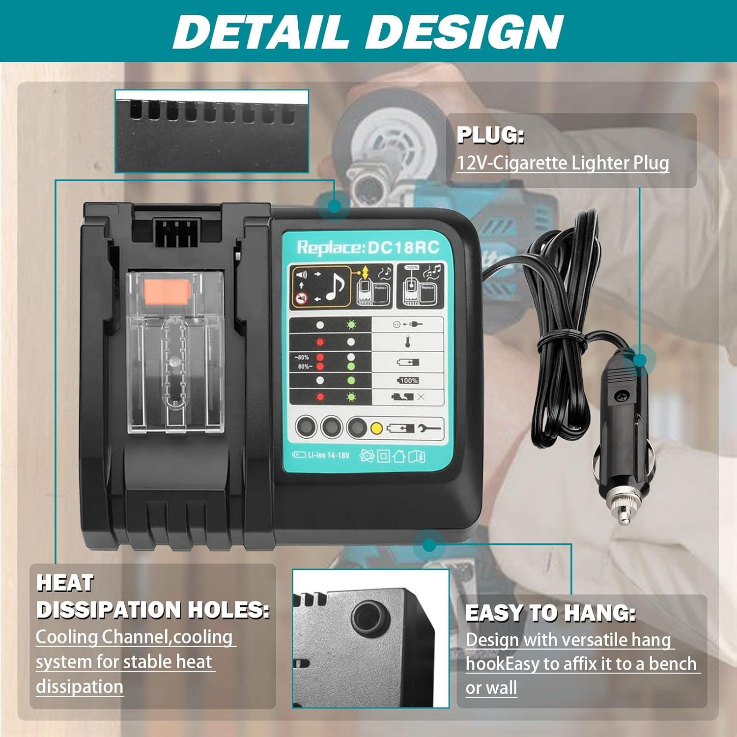 Charger for Makita 18V 14.4V Battery,Mini Vehicle/Car Charger,Cigarette Lighter Plug Automotive Charger,Compailble with for Makita 18V Battery BL1830 BL1430 BL1440 BL1840 BL1850 BL1860