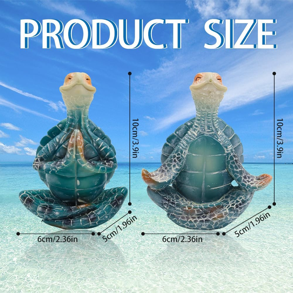 Set of 2 Meditation Yoga Turtle Statue, Sea Turtle Decor, Coastal Room Decor, Meditating Turtle Figurines for Garden Decorations, Beach Decorations for Home Office Desk Bathroom (2 Pcs) image number 1
