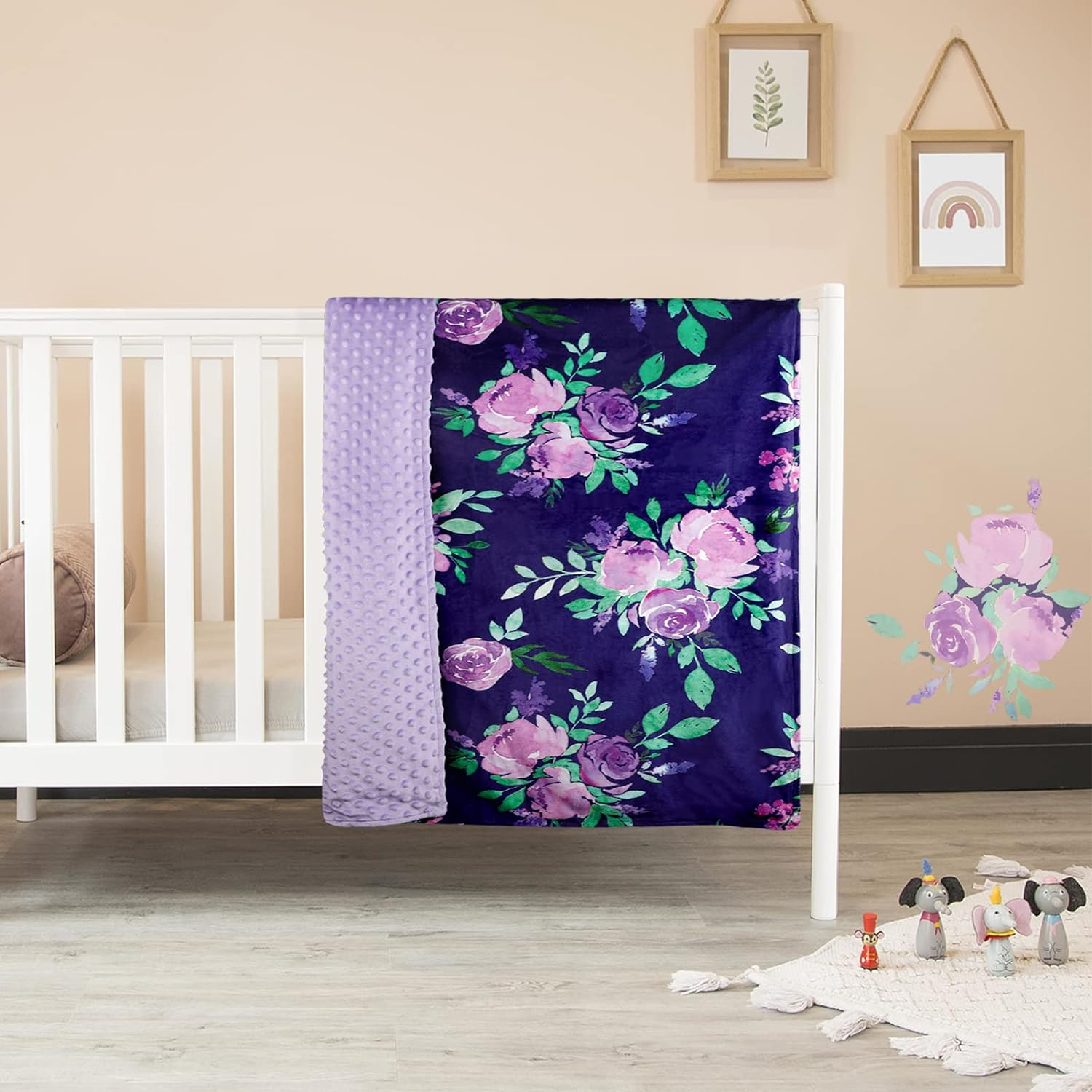 TANOFAR Baby Blanket for Girls Purple Floral Minky Blanket Super Soft Toddler Receiving Blanket with Dotted Backing 30 X 40 Inch image number 6