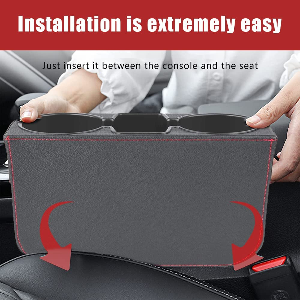 Car Seat Gap Filler Organizer, Auto PU Leather Console Side Storage Box with Cup Holder Extender for Drink, Car Organizer Front Seat Accessory for Holding Phone, Sunglasses, Keys, Cards image number 2