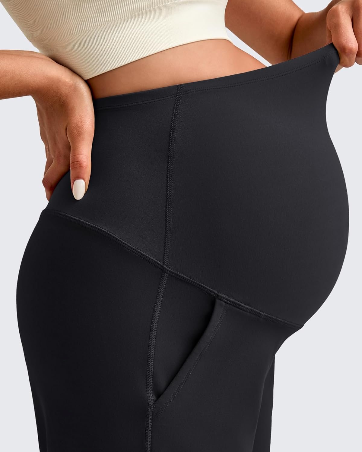 G4Free Maternity Athletic Shorts with Pockets over the Belly Stretchy Workout Pants Pregnancy Wide Leg Bermuda Casual image number 4