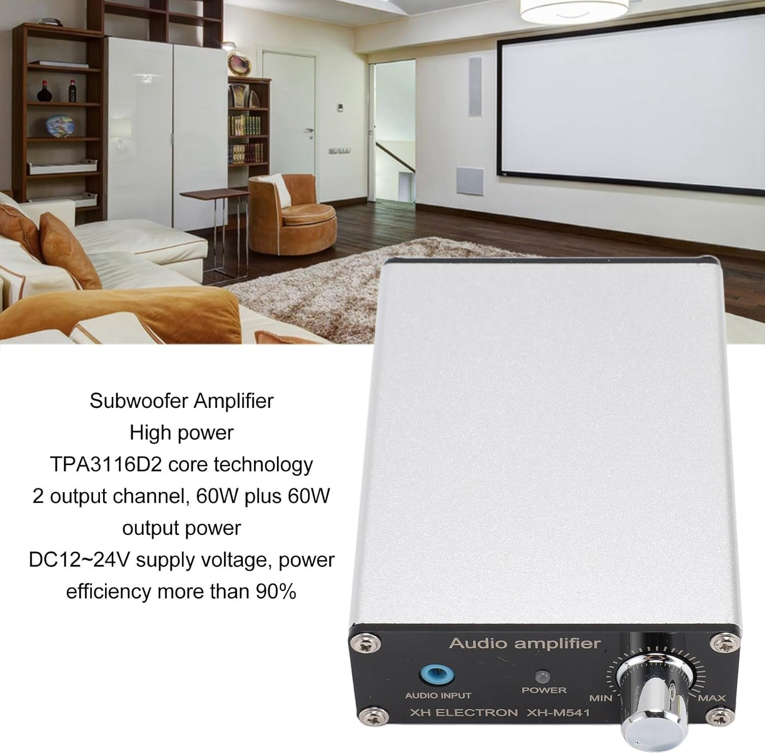 XH M541 Subwoofer Amplifier for Home Theater, Dual Channel Audio Power Amp, 60W plus 60W Stereo Audio Amplifier with TPA3116D2 Core Technology image number 6