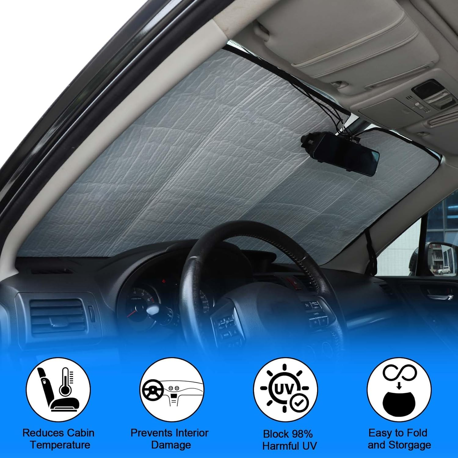 Windscreen Sun Shade Compatible with Subaru Forester Accessories | Reflective Windshield Cover Window Shade | UV & Heat Blocking Cover (Aluminum Foil, SJ 2013-2018) image number 5
