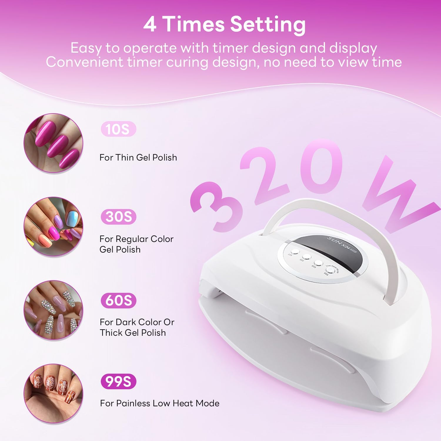 320W UV LED Nail Lamp, Professional UV Nail Dryer Light with 84Pcs LED Beads, Fast Gel Curing 4 Timer Setting Auto Sensor, Portable Handle Gel Polish for Salon and Home Nail Art Tools image number 1