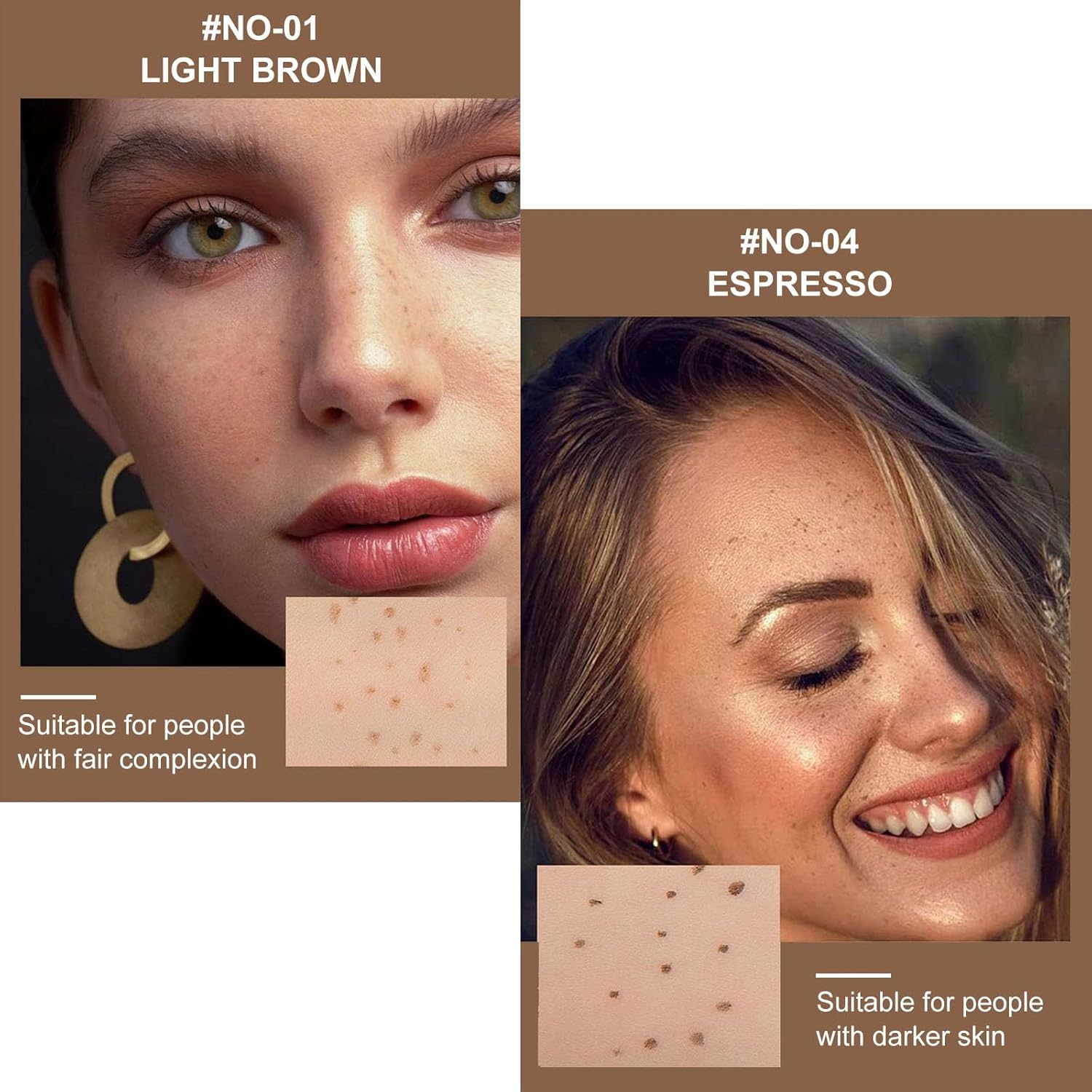 2 Colors Freckle Pen, Face Freckle Makeup Tool, Waterproof Long Lasting Quick Dry Soft Dot Spot Pen (Medium & Dark) image number 4