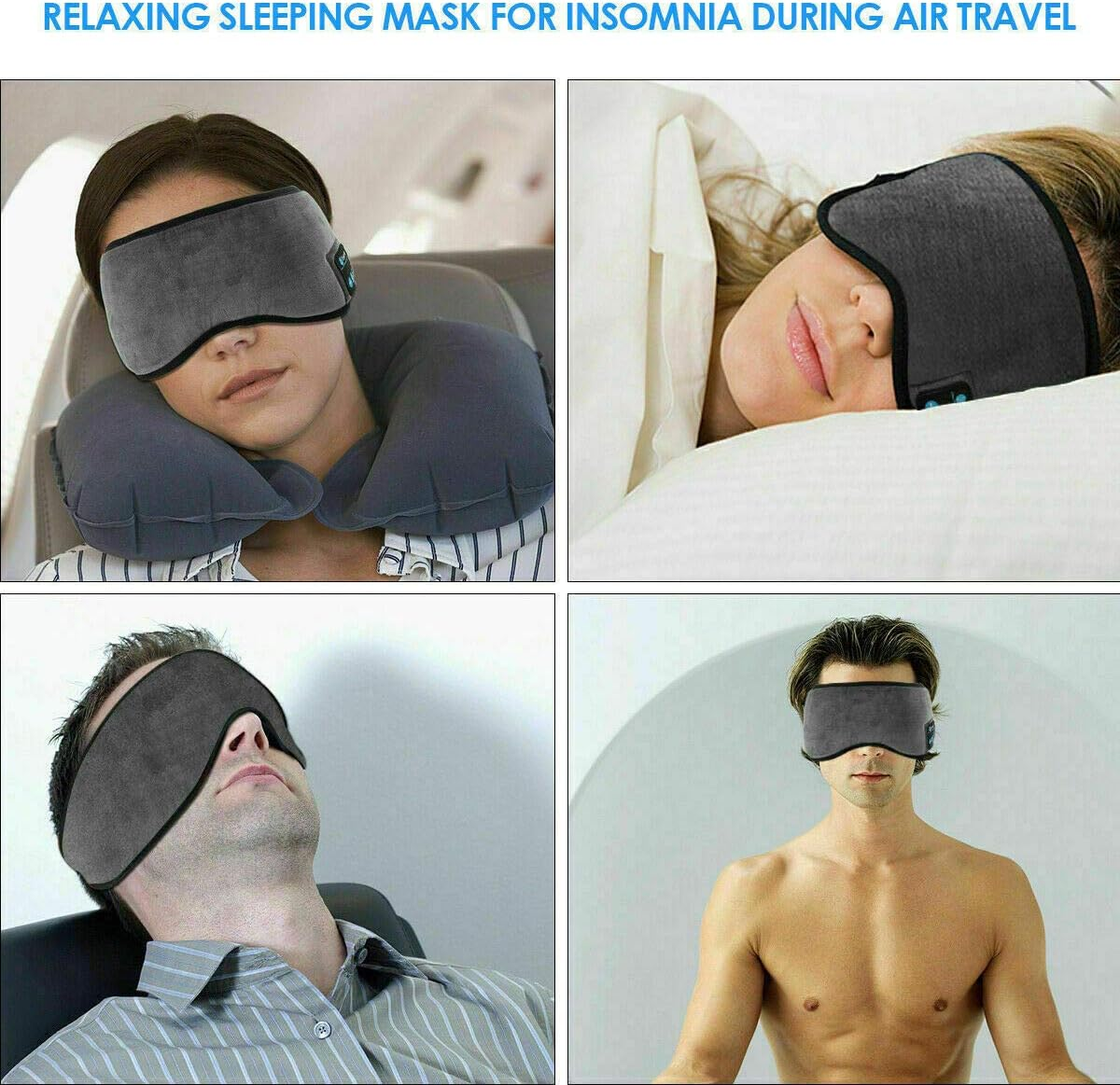 Wireless Bluetooth 5.0 Stereo Eye Mask Headphones Earphone Sleep Music Mask PB (Black) image number 1
