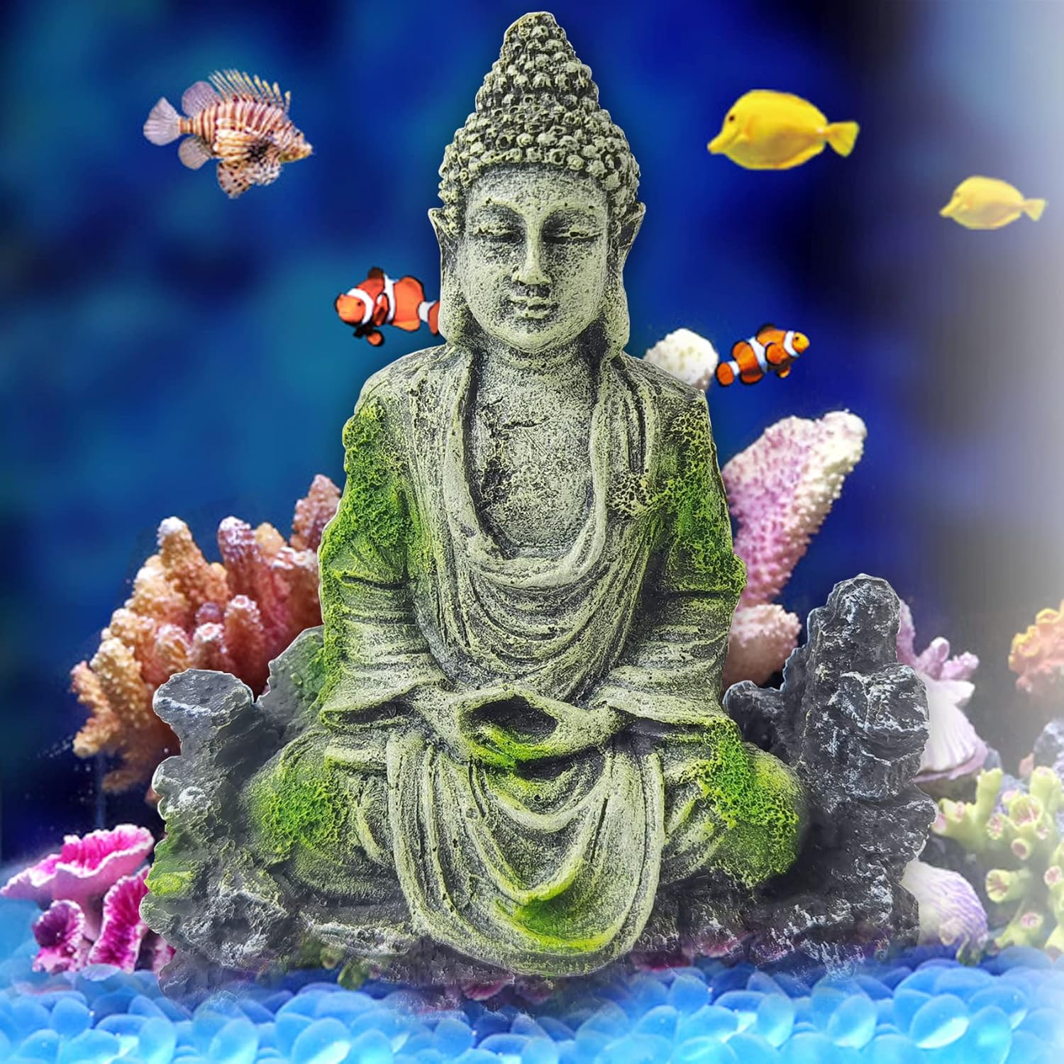 GXXMEI Aquarium Buddha Statue Decorations Ancient Buddha Statue Decor Underwater Landscape Hideaway Fish Tank Scenery for Betta, Small Lizards, Turtles, Reptiles, Amphibians image number 2