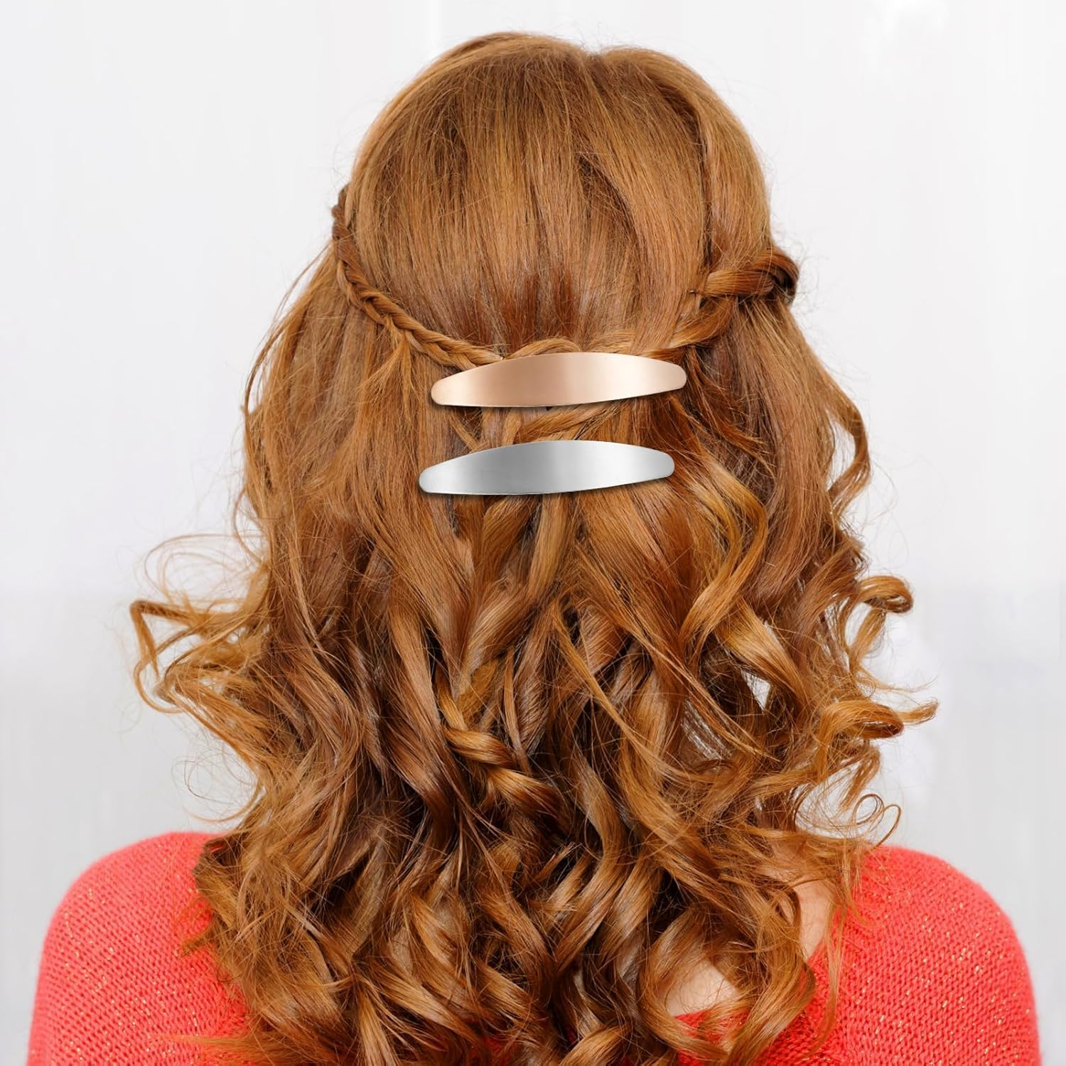 Glossy Long Oval Barrettes, 2Pcs Glossy Long Oval Barrettes Simple Hair Clips,Glossy Long Oval Barrette Hair Clip,Glossy Long Oval Hair Barrettes Metal Hair Clip,Metal Glossy Long Oval Hair Barrettes image number 6