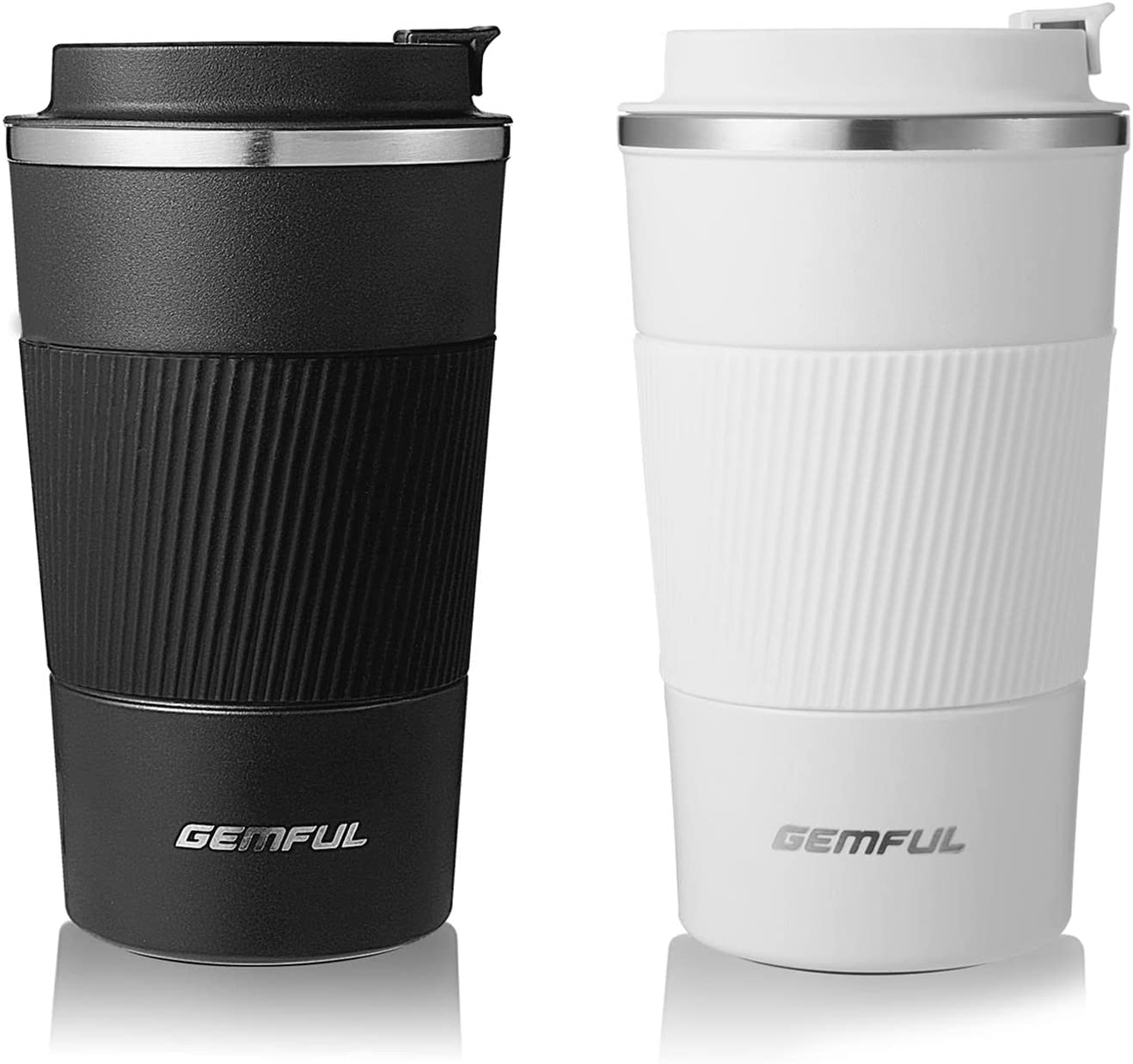 GEMFUL Travel Mug Stainless Steel Tumbler Double Vacuum Heat Insulation Coffee Cup for Cold and Hot Drinks 510Ml (2 Pack(Black+Blue))