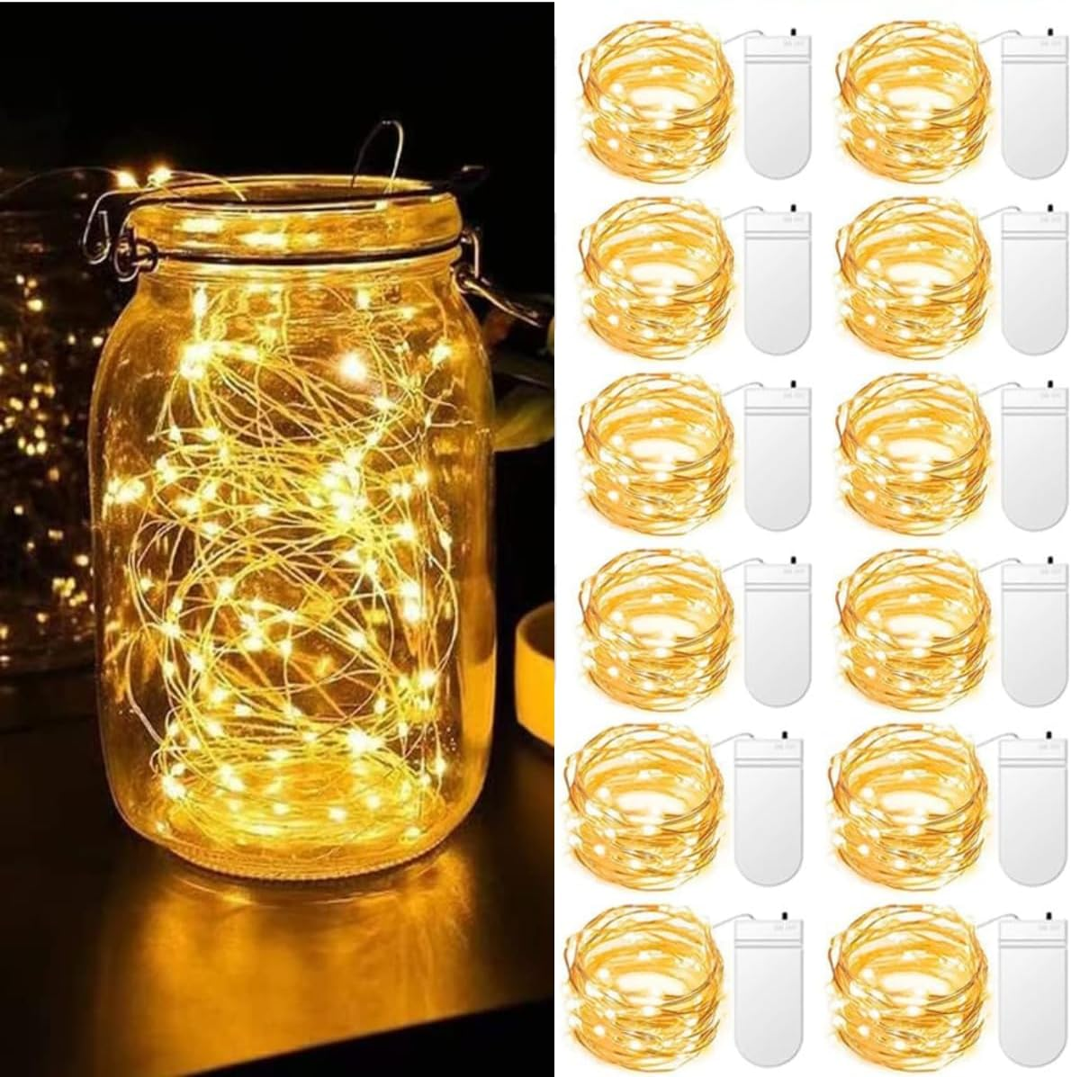 FIME. 12 Pack Fairy Lights Battery Operated, Fairy Lights for Bedroom,7 Feet 20 Led Lights Waterproof Festoon String Light Indoor, Jar Lights for Party Wedding Home D&eacute;cor Dorm Room (Warm White) image number 4