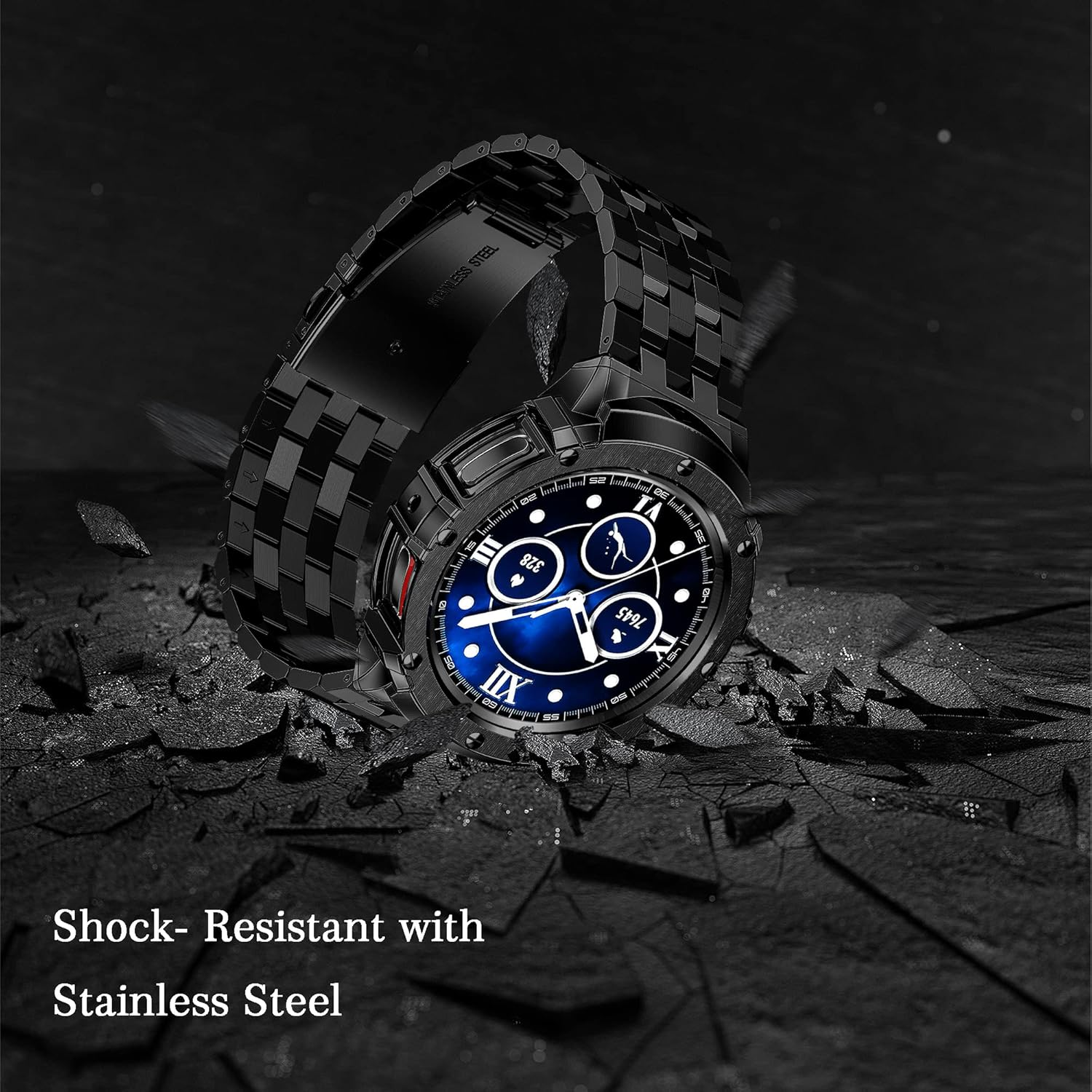 Amznew Stainless Steel Galaxy Watch 5 Pro Band with Case Compatible with Samsung Watch 5 Pro 45Mm, Rugged Metal Watch Band with Protective Bumper Cover Replacement Strap for Men 2022 image number 3