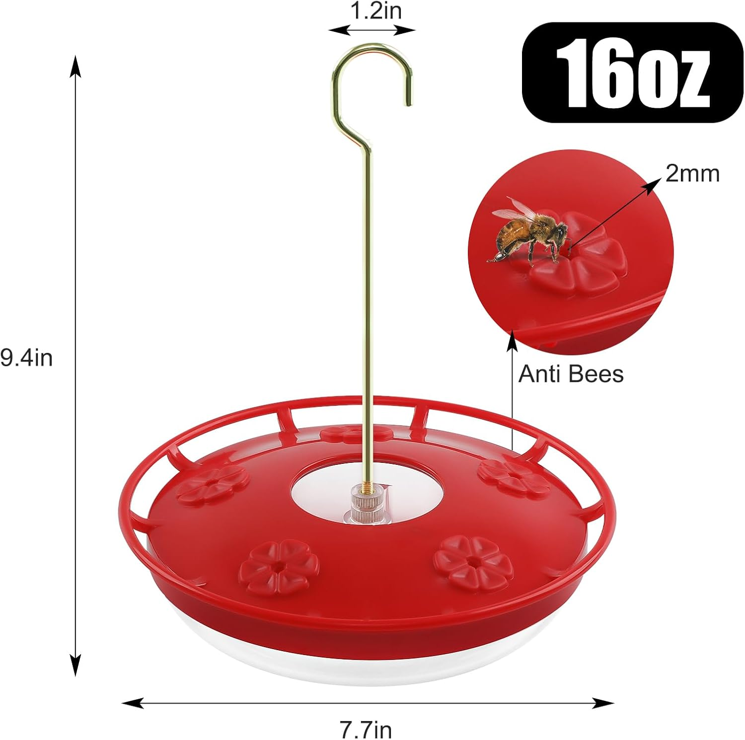 FEED GARDEN 2 Pack 16 OZ Hummingbird Feeders for Outdoor 5 Feeder Ports Ant Bee Proof Leak-Proof Cleaning Brushes Nectar Easy Clean Fill Bird Feeder for Garden Red D&eacute;cor Gifts for Mom image number 3