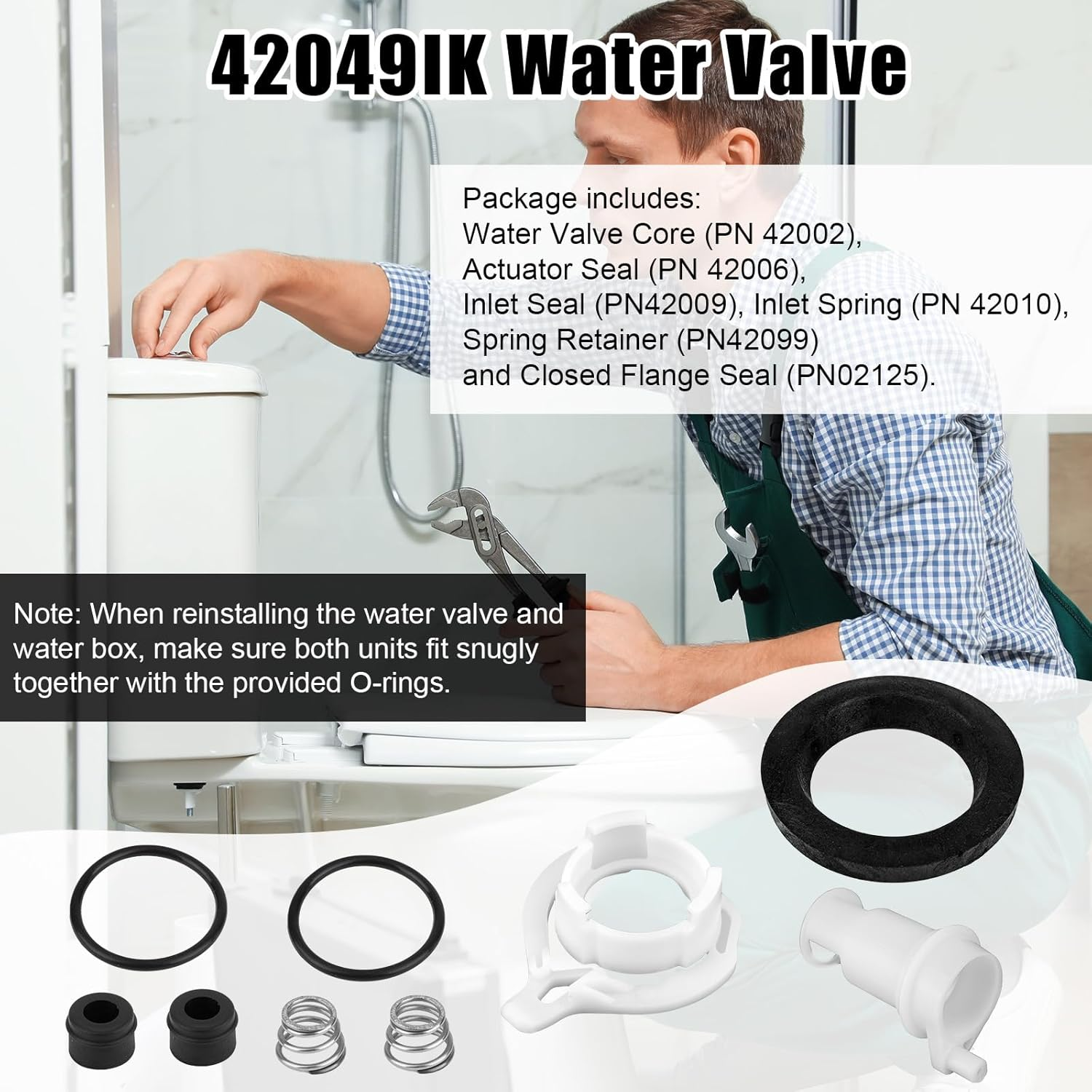 PEUTIER 42049 Water Valve Style II Kit for Thetford, RV Toilet Parts Include Water Valve Core Toilet Seals Spring Retainer Replacement Accessories for Aqua Magic Style II Toilets image number 6