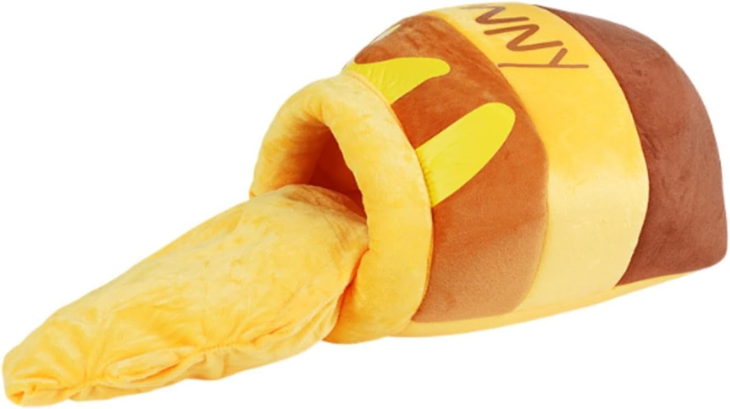 Yuksok Hoeny Pot Cat Bed Cave Soft Semi Enclosed Cartoon Nonslip Bottom Hideout Winter Warm Pet House Pet Bed for Cat Dog Puupy, Yellow image number 4