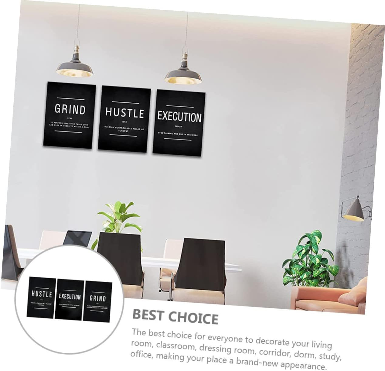 ETHZZLE Inspirational Non-Woven Wall Art Motivational Quotes Poster 3Pcs Set Artistic Home Office Decoration Wall Hanging for Work and Business image number 1