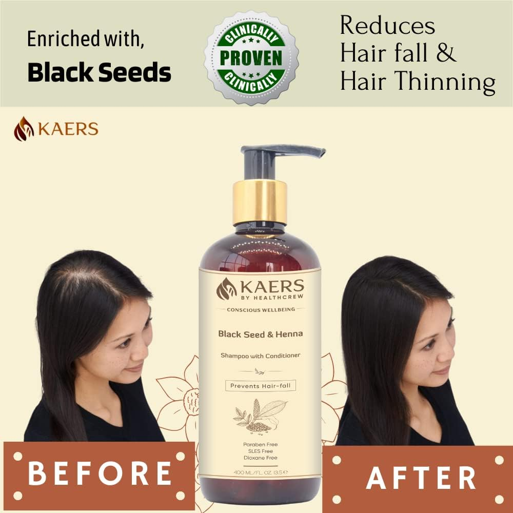 Kaers Kalonji Herbal Shampoo | Black Seed and Henna | Shampoo with Conditioner | Paraben Free, SLES Free, Dioxane Free | for All Hair Types | Smooth, Soft & Shiny Hair for Wow Effect | 400 ML image number 3