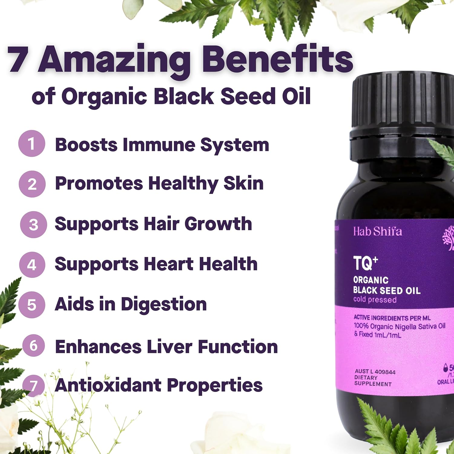 Hab Shifa Black Seed Oil | ACO Certified Organic | 100% Pure Cold Pressed Black Cumin Nigella Sativa Oil | Heart-Healthy Immune Support | Healthy Skin & Hair | Non-Gmo, Vegan | Omega 3 6 9 image number 5