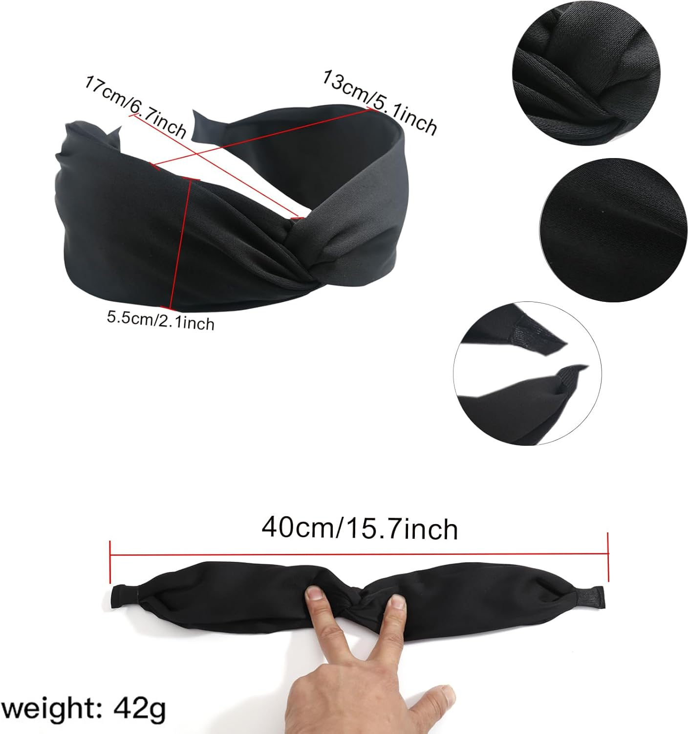 3Pcs Wide Headband French Bow Knot Hair Hoop Fabric Non-Slip Headwear Elastic Twist Hair Accessories Alice Hair Bands for Women Uk (Blackv) image number 2