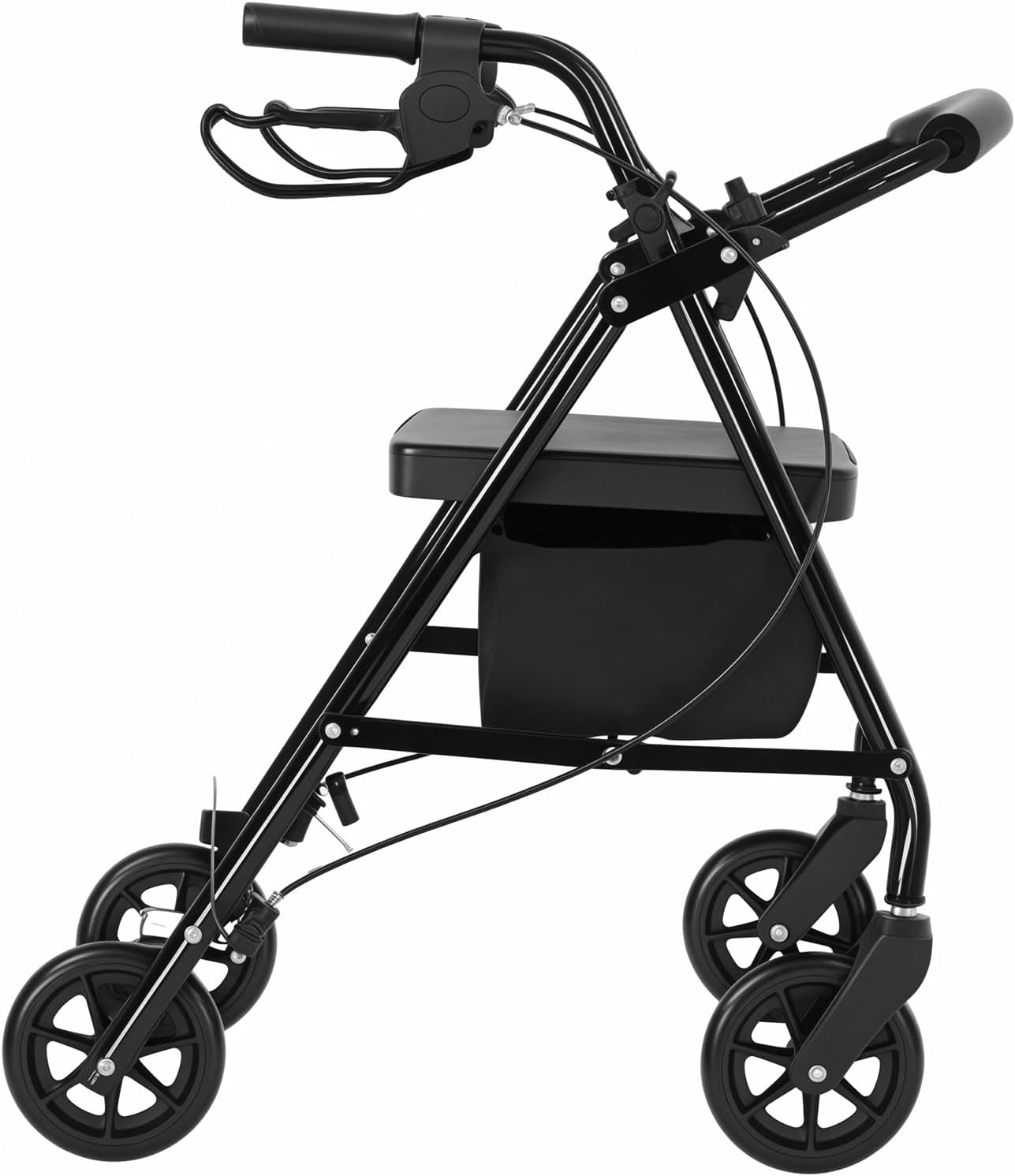 Rollator Walker, Lightweight 4-Wheel Foldable Mobility Aid with Brakes and Seat Basket, Large 6-Inch Wheels, Adjustable Height Rolling Walker Compact Mobility Device Supports up to 136Kg, Black image number 4