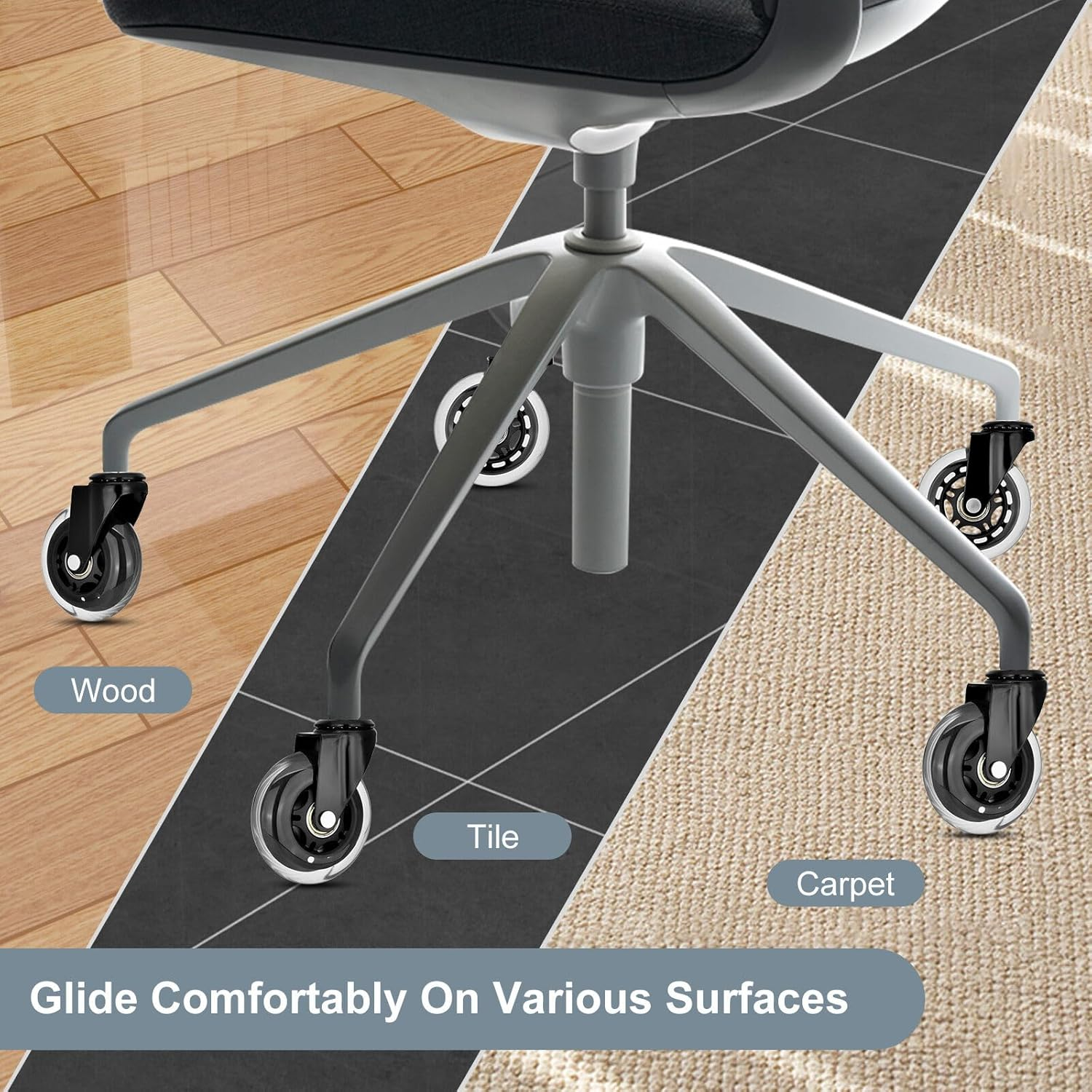 La Bella 3-Inch Rollerblade Office Chair Casters - 5-Pack PU Wheels with 11X22Mm Stem, Silent Floor-Safe Rollers for Hardwood, Carpet, Tile &ndash; Black image number 5