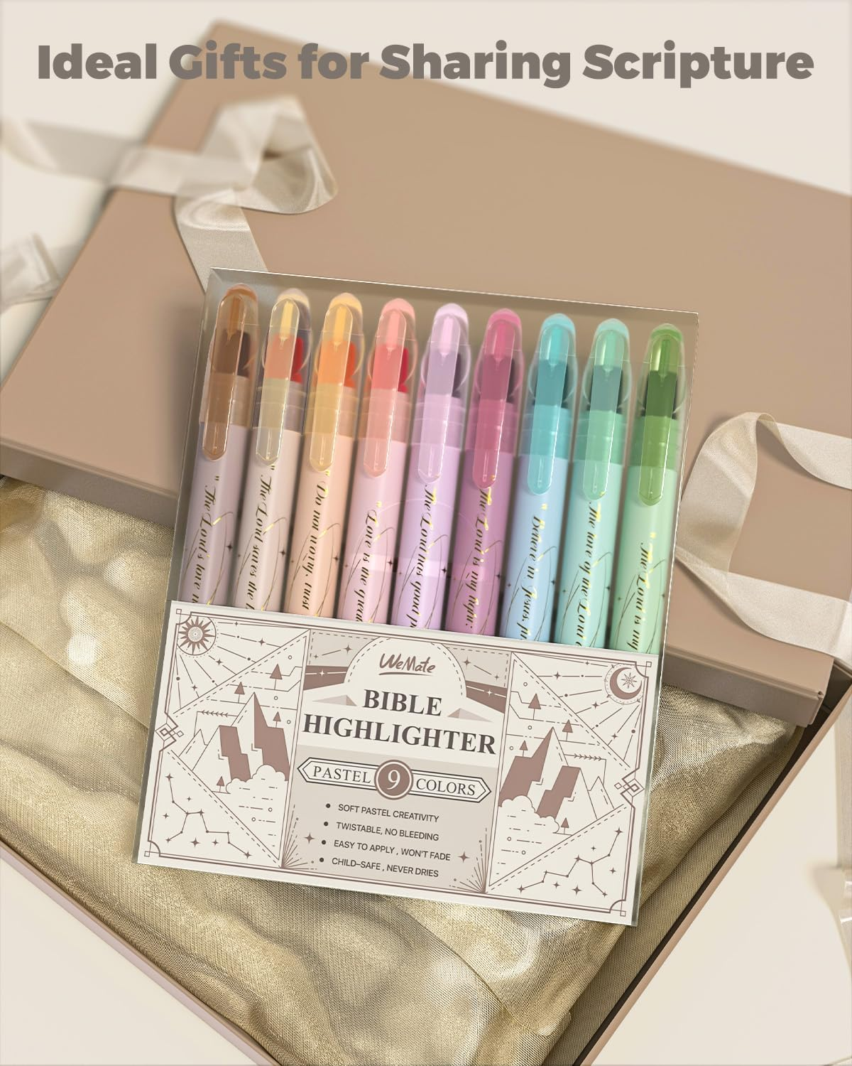 WEMATE Bible Highlighters No Bleed, 9PCS Assorted Colors Gel Highlighters Set, Cute Bible Study Supplies for Scripture Marking, Color Coding & Book Highlighting image number 2