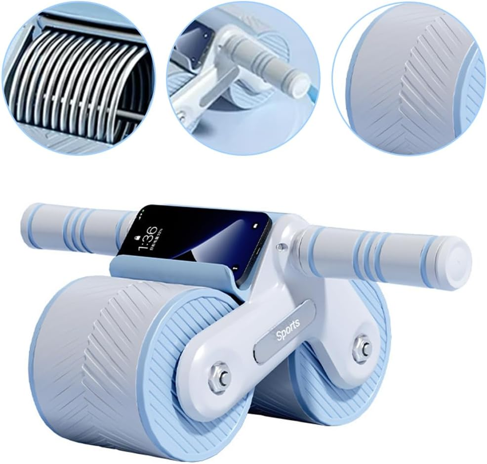 Ab Roller Wheel,Abdominal Trainer,Automatic Rebound Ab Wheel,Abdominal Exercise Equipment,For Home Gym Core Fitness,Ab Workouts and Strength Training, for Bodybuilding Workout, with Mat image number 1