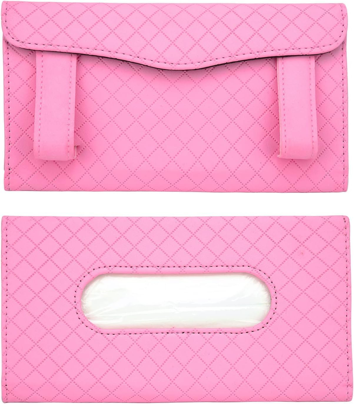 Car Tissue Holder, Sun Visor Napkin Holder, Car Visor Tissue Holder, PU Leather Backseat Tissue Case Holder for Car,Vehicle (Pink) image number 2