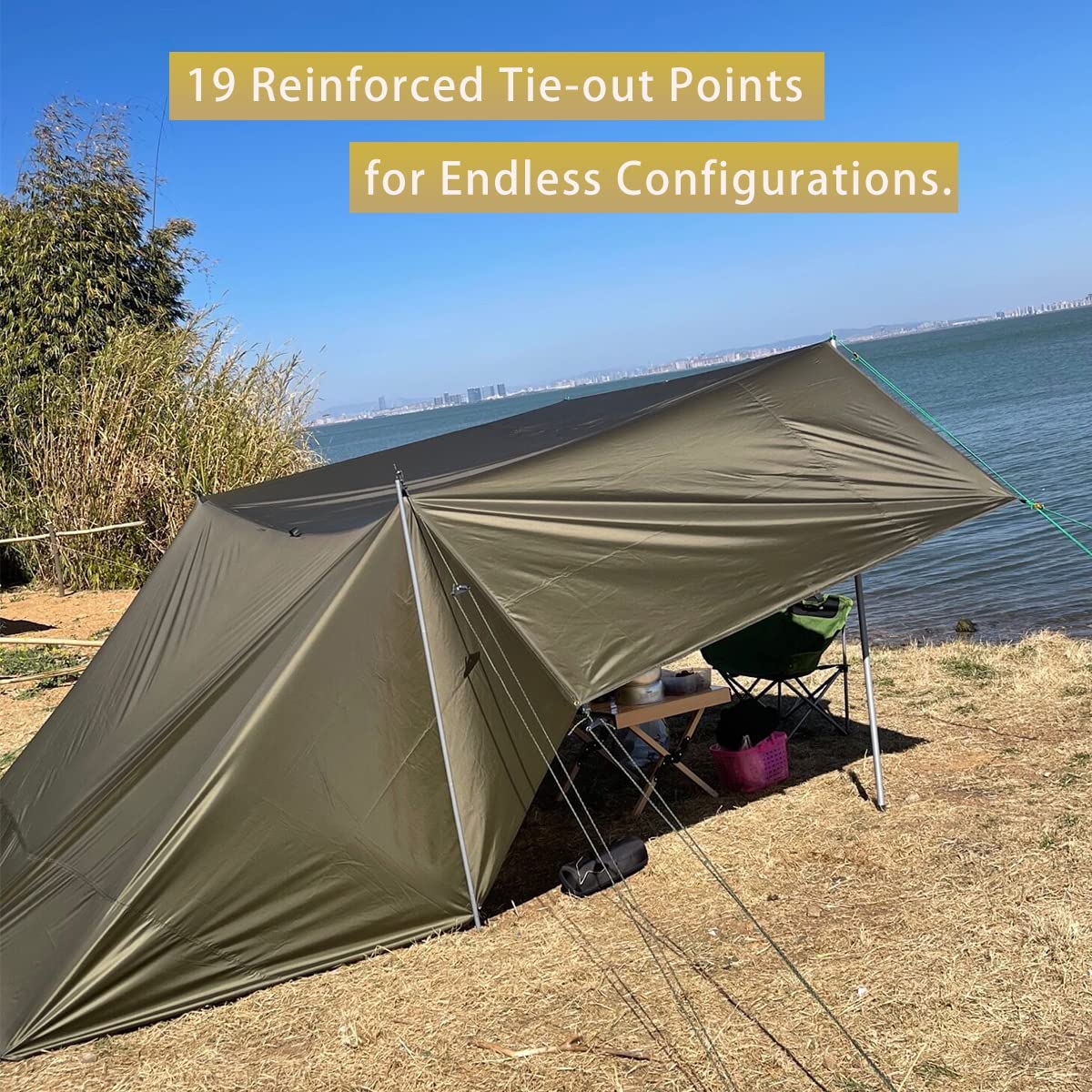 Large Waterproof Camping Tarp Tent Shelter Lightweight Backpacking Hiking Hammock Rain Fly Sun Shade (Olive Green||3X4M Tarp with 19 Loops)