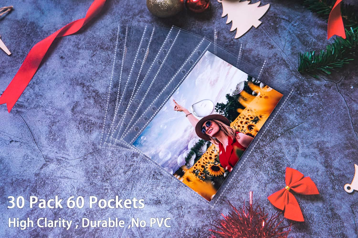30 Pack 60 Pockets 5X7' Ultra-Clear Photocard Sleeves for 6 Ring A5 Binder, Double-Sided 1 Pocket Photo Pages, Top Loading Sheet Protector for Photos, Postcards, Seed Packets image number 3