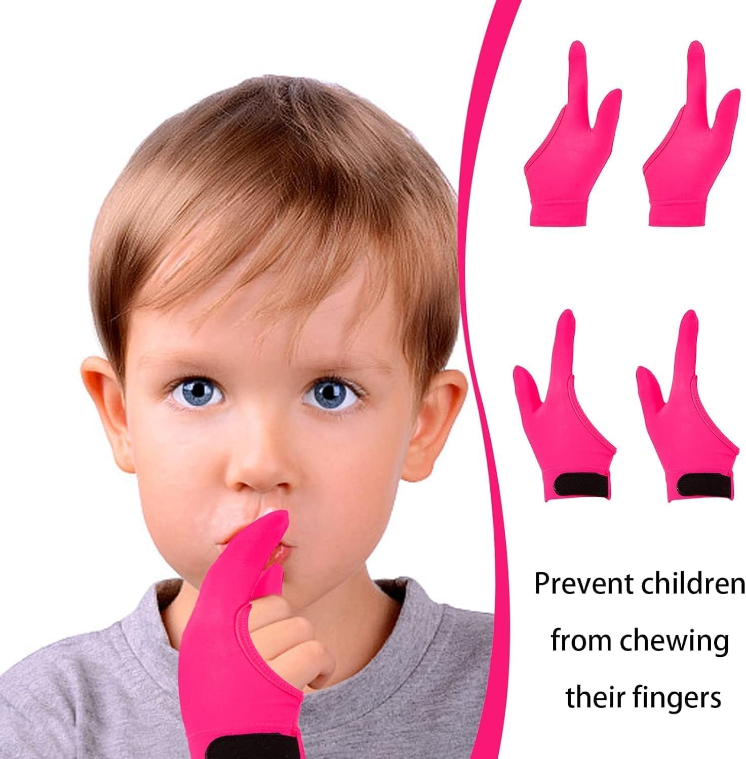 4 Pcs Thumb Sucking Guard Gloves for Ages 5-10, Breathable Sensory Gloves to Stop Thumb Sucking & Nail Biting, Soft Cotton anti Suck Guard with Chewy Compression (Pink) image number 3