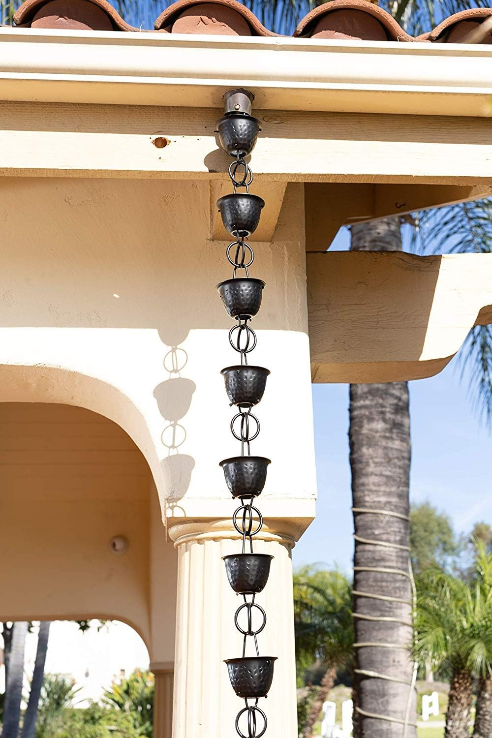 Monarch Rain Chains 18106 Aluminum Hammered Cup Rain Chain, 8-1/2 Feet Length Replacement Downspout for Gutters, Black image number 4